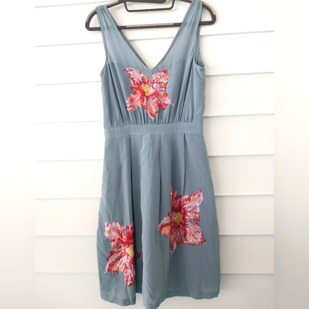 Anthropologie Lil Glimmering Magnolia 100% Silk Dress Size 0